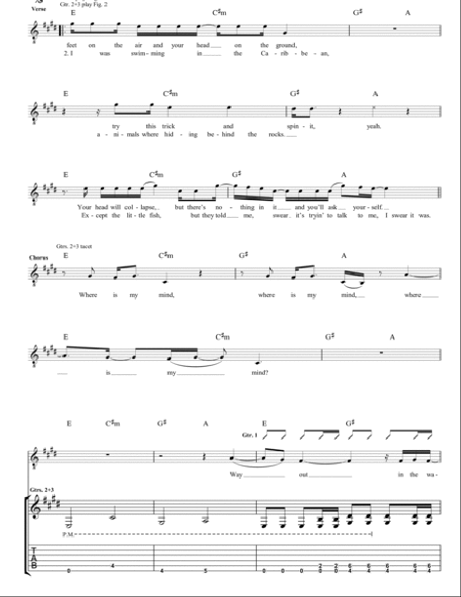 Where Is My Mind? Guitar Tablature scores gallery preview page 2