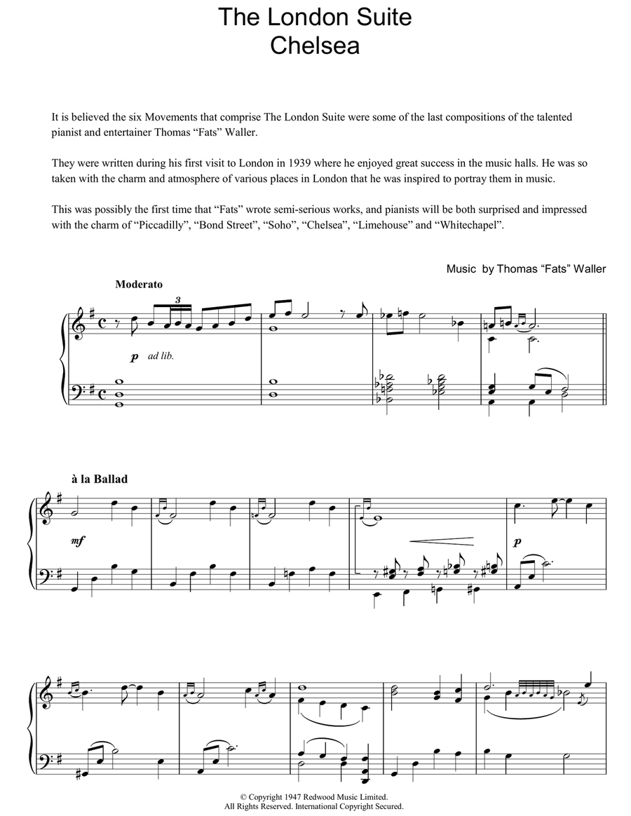 Chelsea (from The London Suite) Piano Solo scores gallery preview page 1