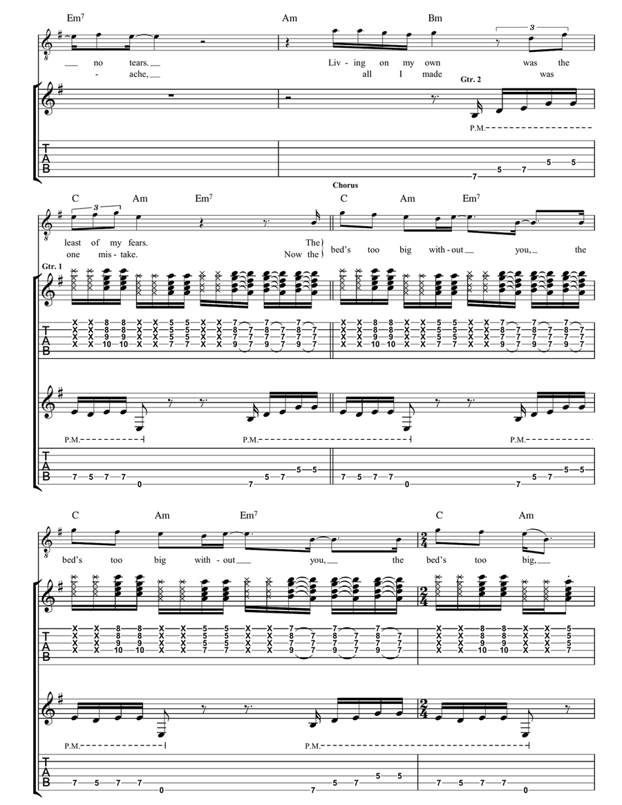 The Bed's Too Big Without You Guitar Tablature scores gallery preview page 3