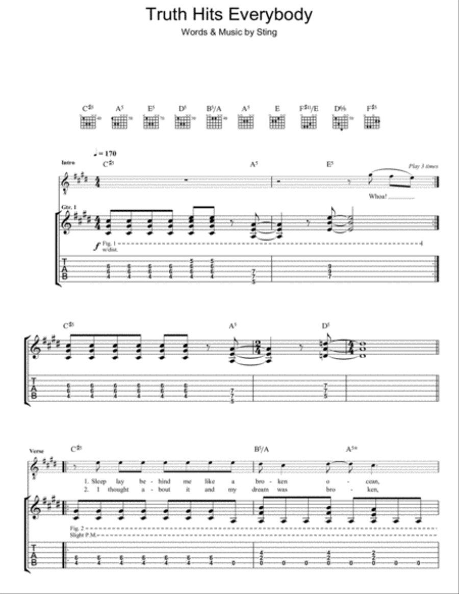 Truth Hits Everybody Guitar Tablature scores gallery preview page 1