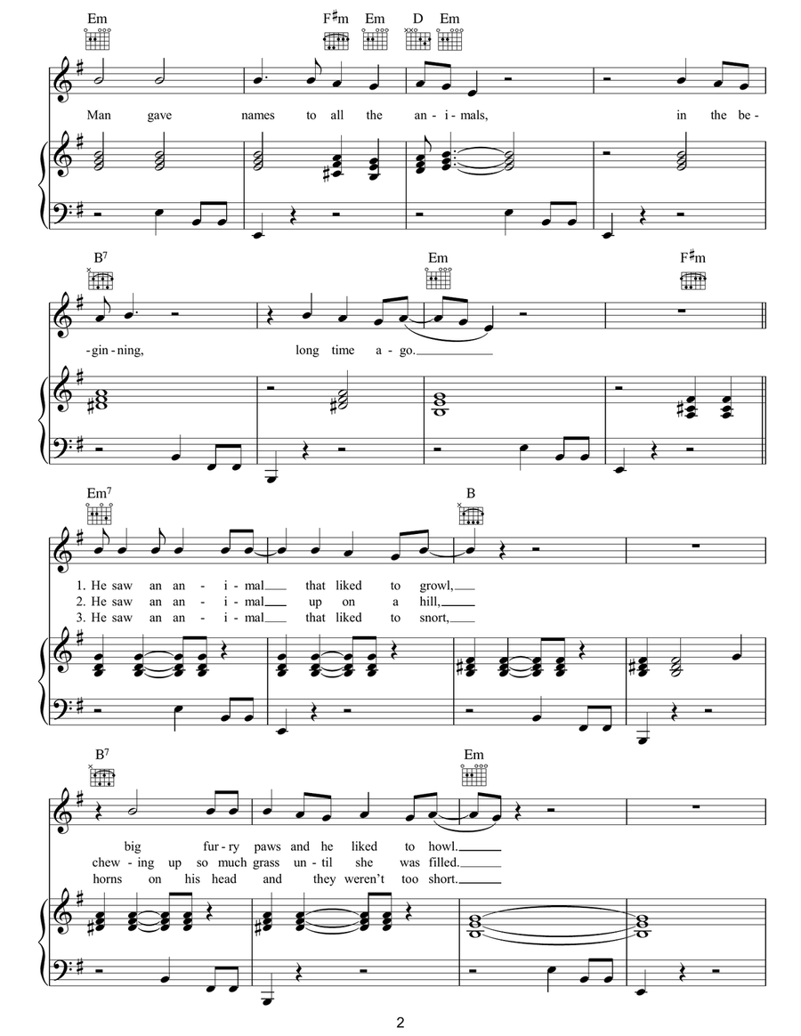 Man Gave Names To All The Animals Piano, Vocal, Guitar scores gallery preview page 2
