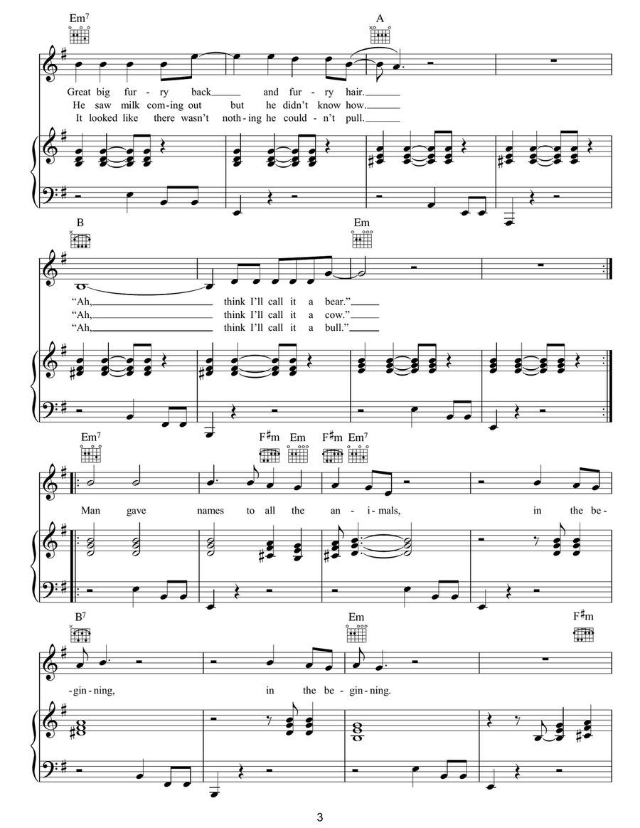 Man Gave Names To All The Animals Piano, Vocal, Guitar scores gallery preview page 3