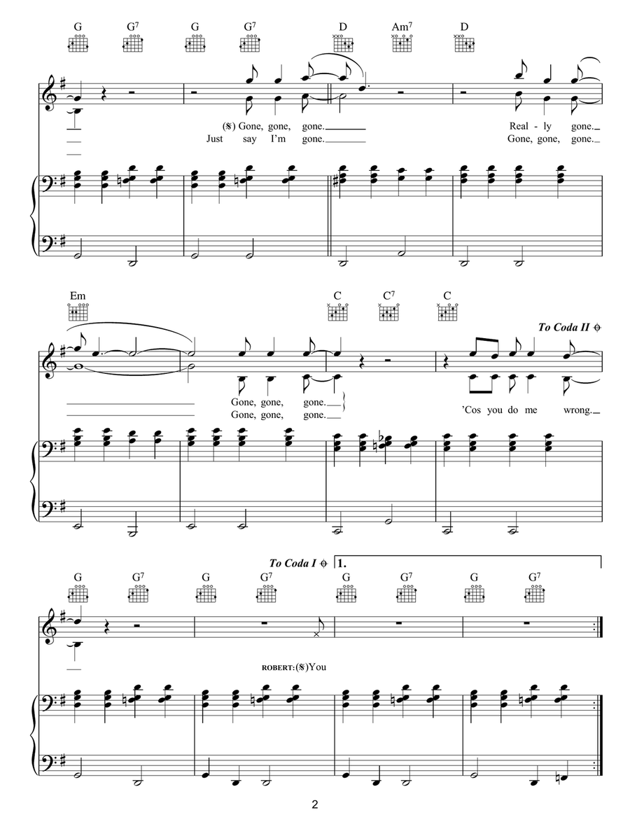 Gone, Gone, Gone (Done Moved On) Piano, Vocal, Guitar scores gallery preview page 2