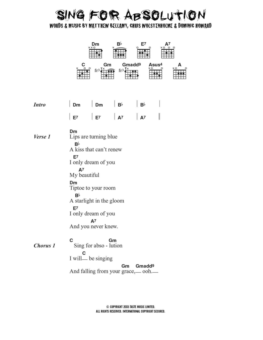Sing For Absolution Easy Guitar scores gallery preview page 1