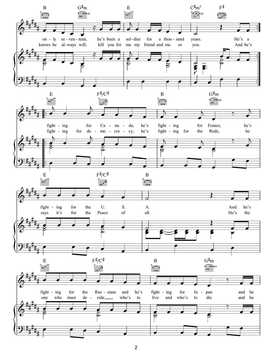 The Universal Soldier The Universal Soldier Piano, Vocal, Guitar scores gallery preview page 2