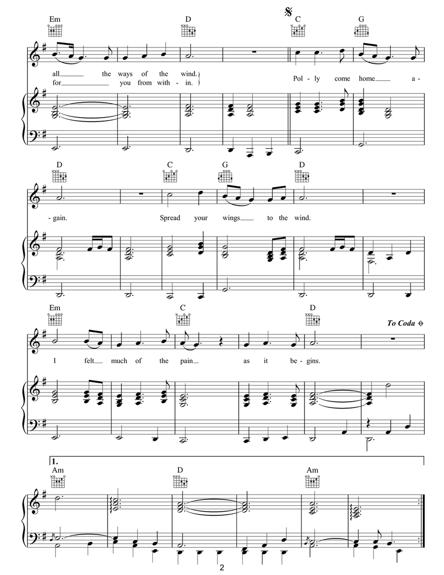 Polly Come Home Polly Come Home Piano, Vocal, Guitar scores gallery preview page 2