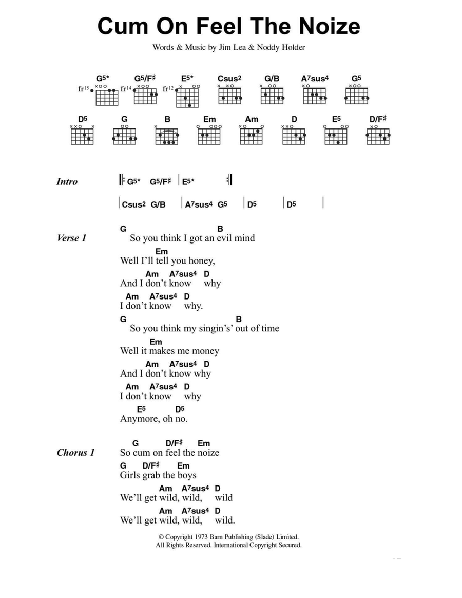 Cum On Feel The Noize Easy Guitar scores gallery preview page 1