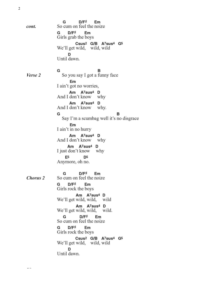 Cum On Feel The Noize Easy Guitar scores gallery preview page 2