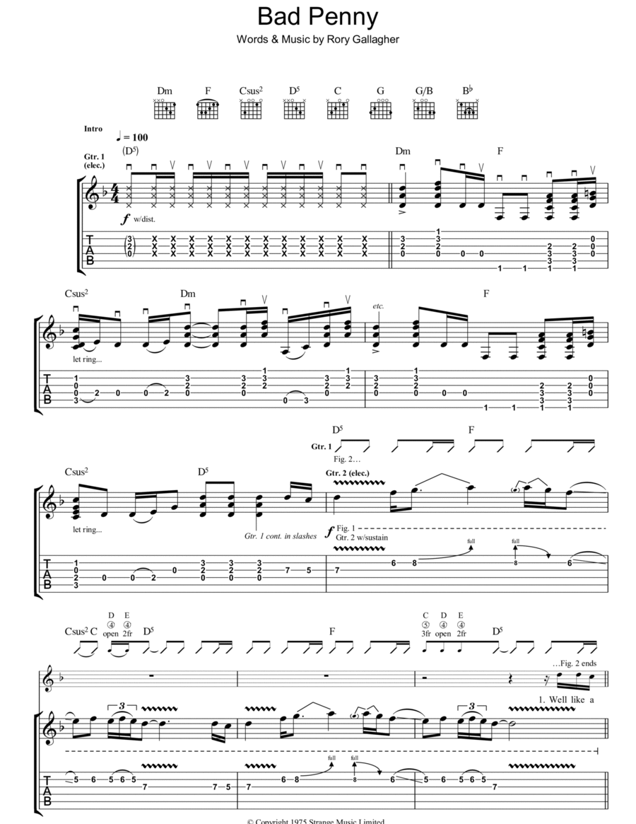 Bad Penny Electric Guitar scores gallery preview page 1