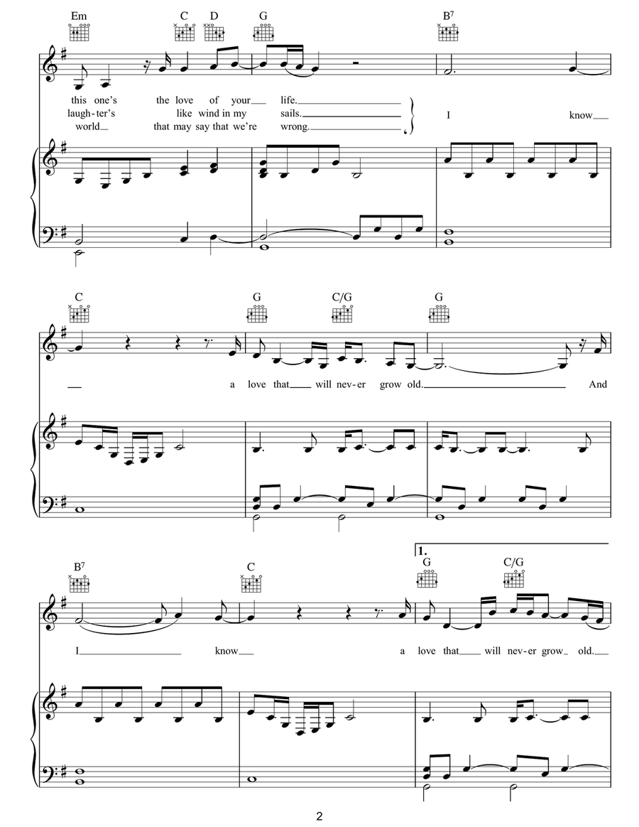 A Love That Will Never Grow Old Piano, Vocal, Guitar scores gallery preview page 2