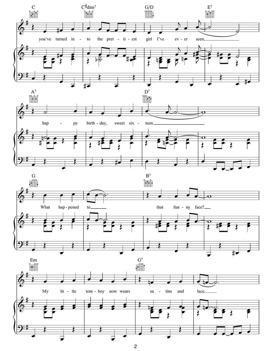 Happy Birthday Sweet Sixteen Piano, Vocal, Guitar scores gallery preview page 2