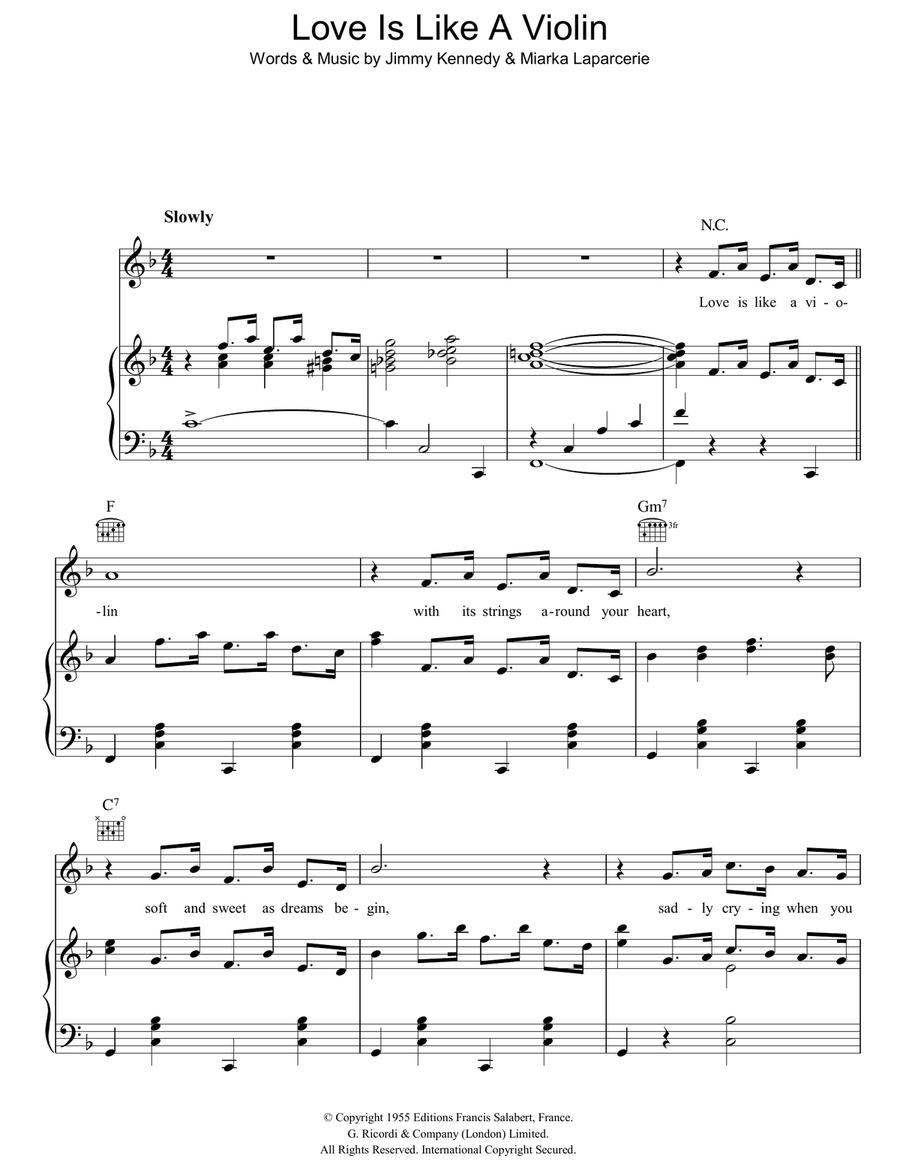 Love Is Like A Violin (Mon Coeur Est Un Violon) Guitar scores gallery preview page 1