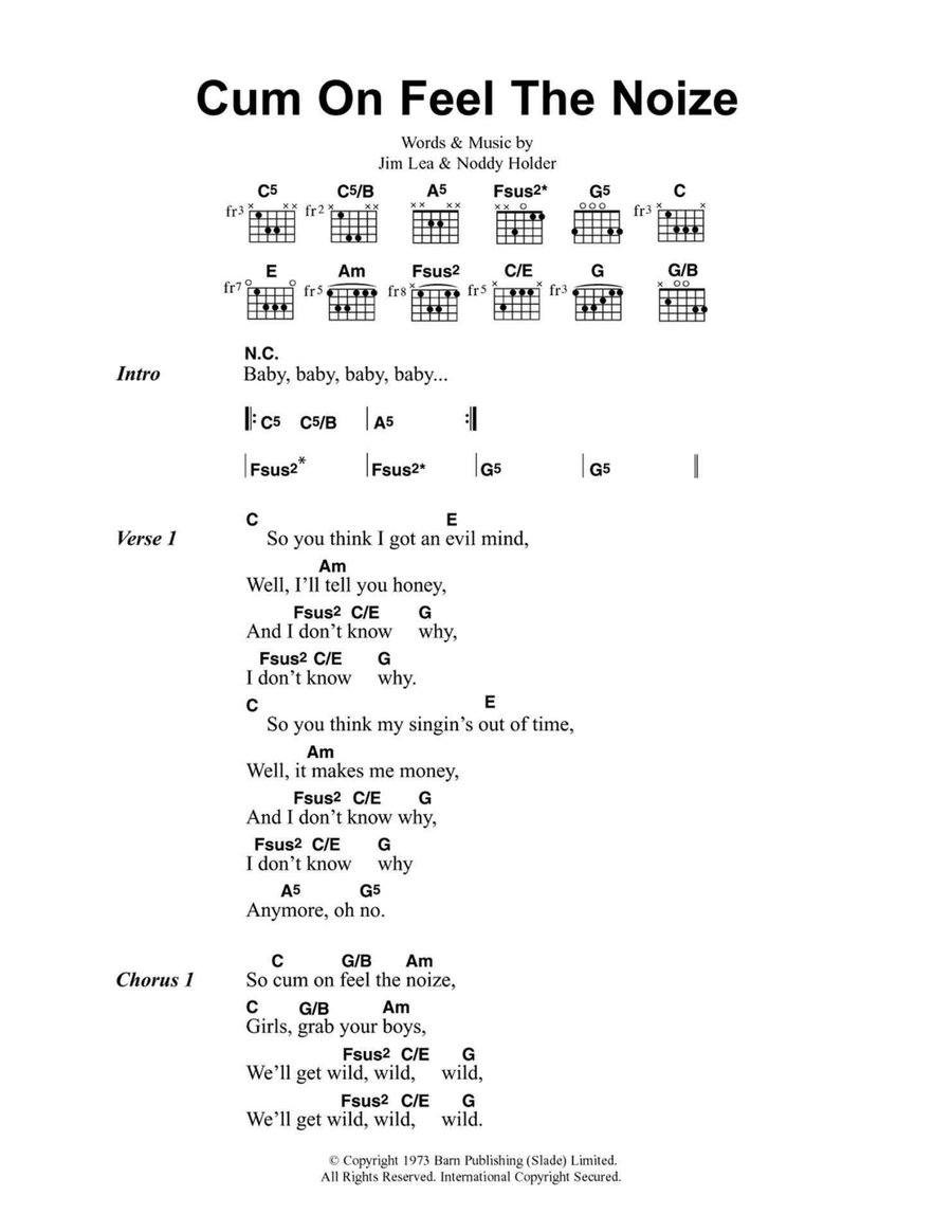 Cum On Feel The Noize Easy Guitar scores gallery preview page 1