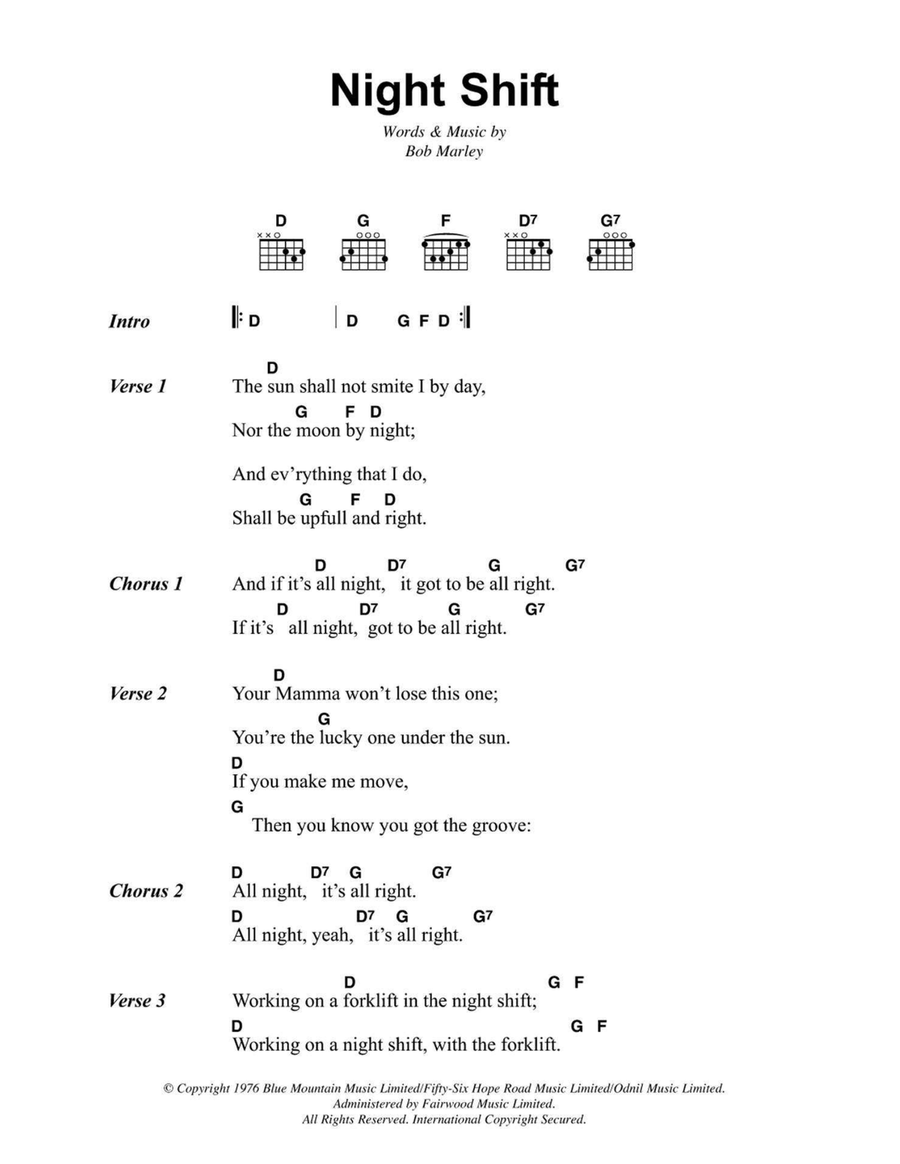 Night Shift Easy Guitar scores gallery preview page 1
