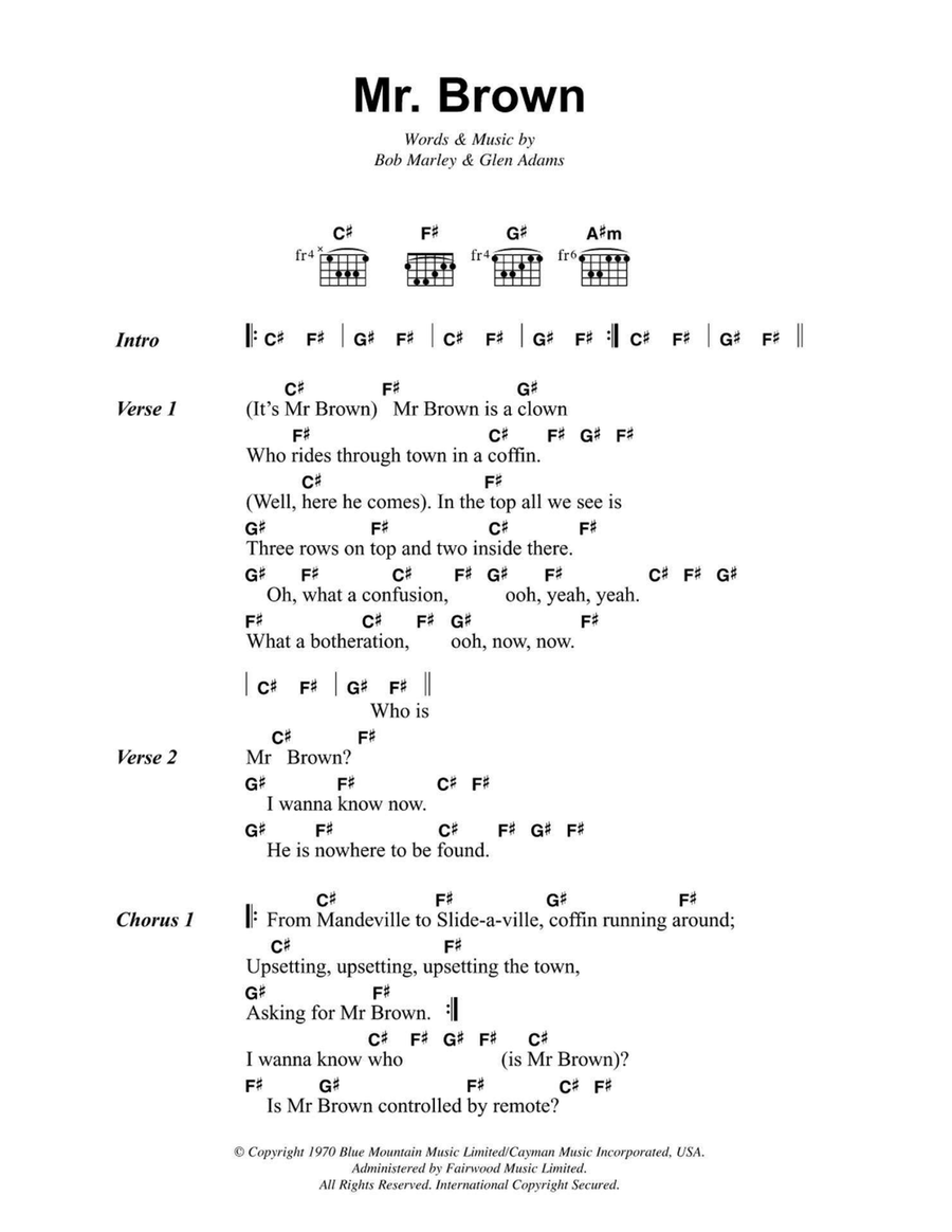 Mr. Brown Easy Guitar scores gallery preview page 1