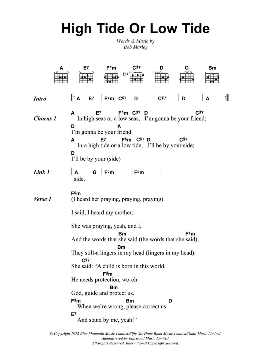High Tide Or Low Tide Easy Guitar scores gallery preview page 1