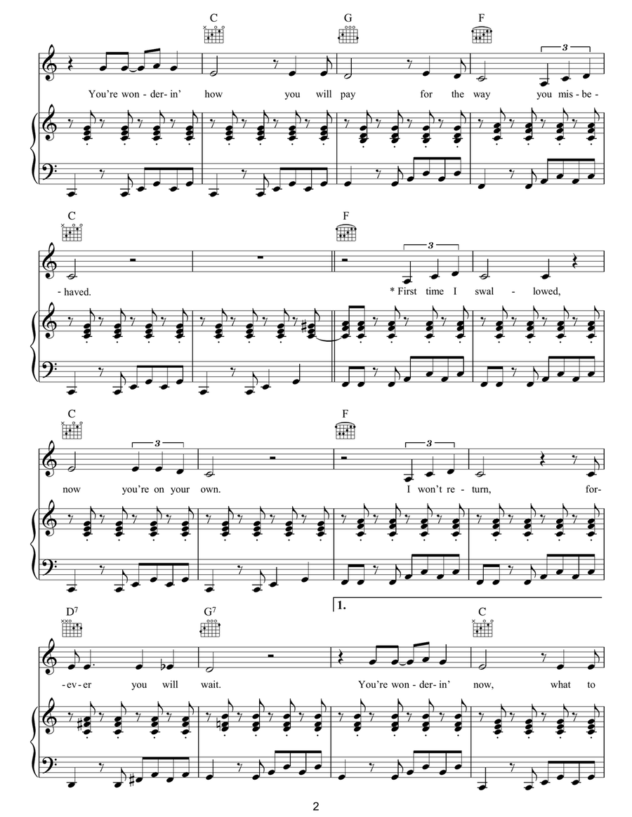 You're Wondering Now You're Wondering Now Piano, Vocal, Guitar scores gallery preview page 2