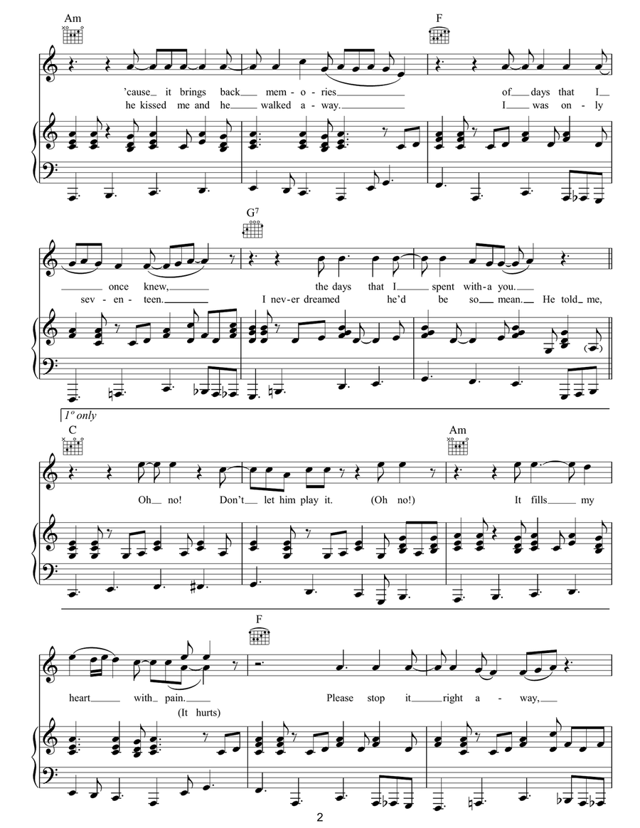 Don't Play That Song (You Lied) Piano, Vocal, Guitar scores gallery preview page 2