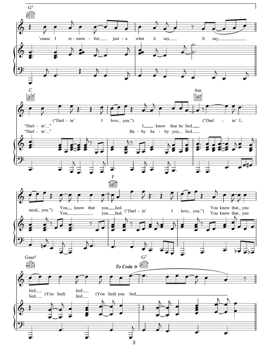 Don't Play That Song (You Lied) Piano, Vocal, Guitar scores gallery preview page 3