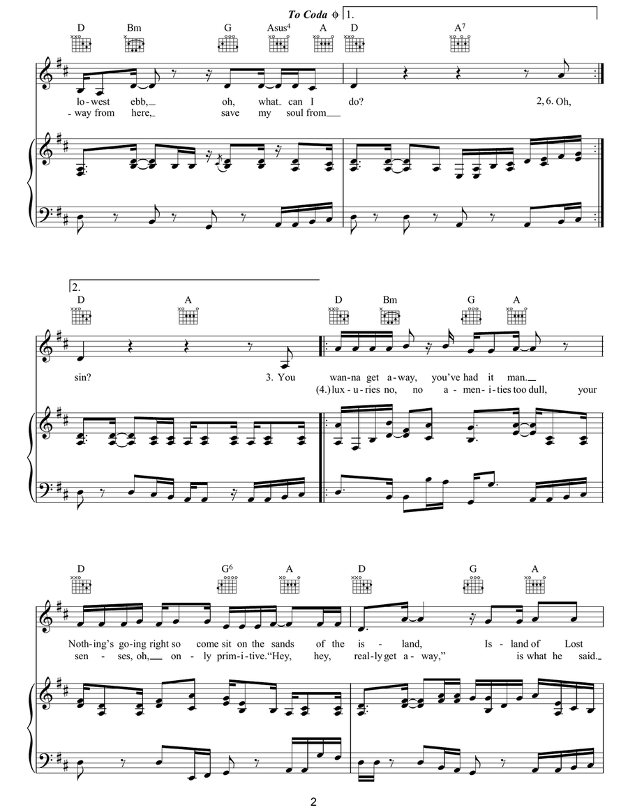 Island Of Lost Souls Island Of Lost Souls Piano, Vocal, Guitar scores gallery preview page 2