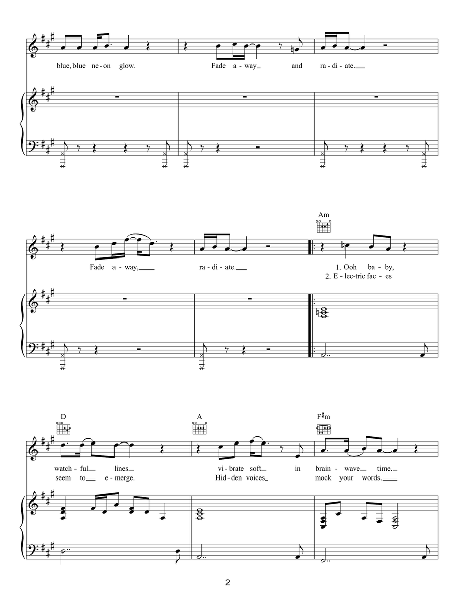 Fade Away And Radiate Fade Away And Radiate Piano, Vocal, Guitar scores gallery preview page 2