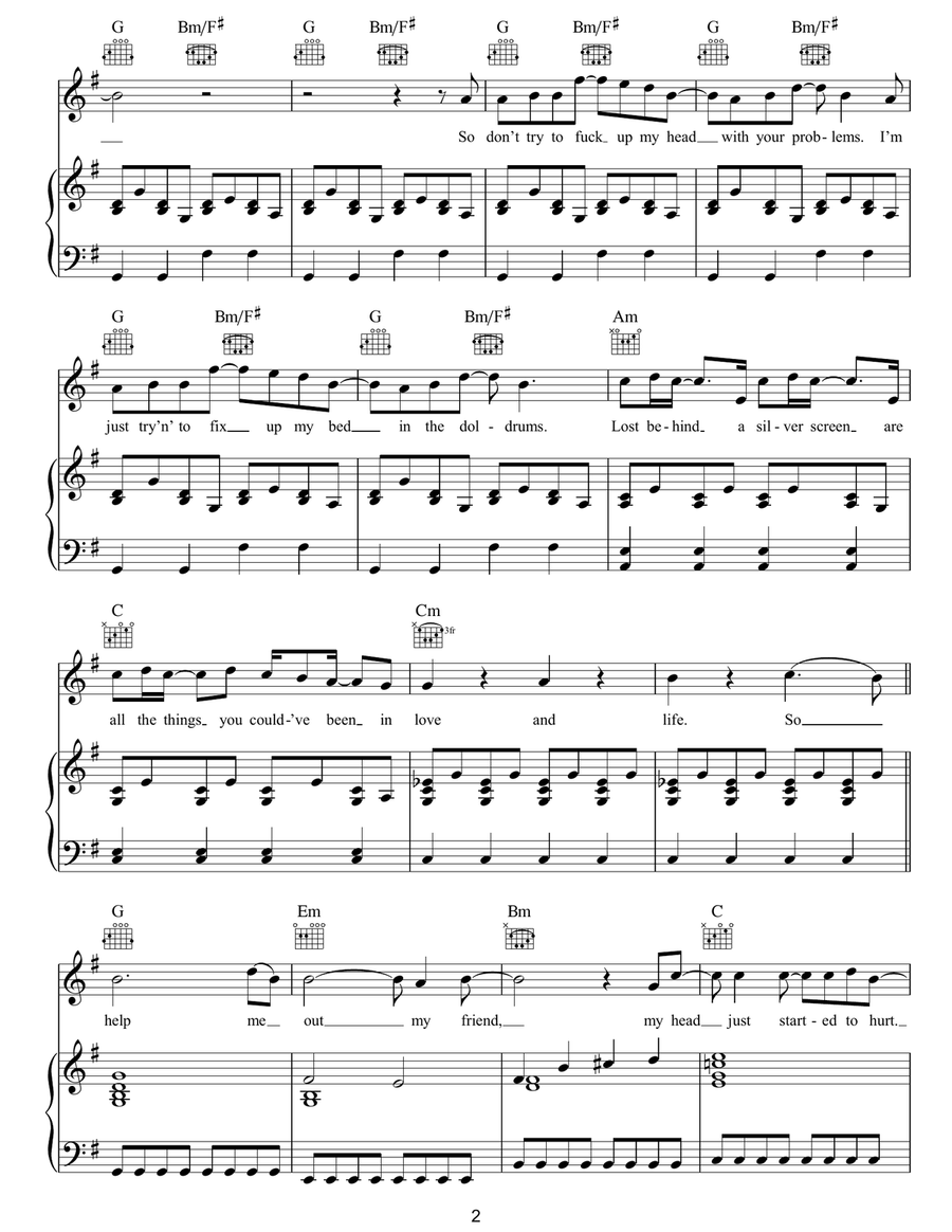 Who Put The Weight Of The World On My Shoulders? Piano, Vocal, Guitar scores gallery preview page 2