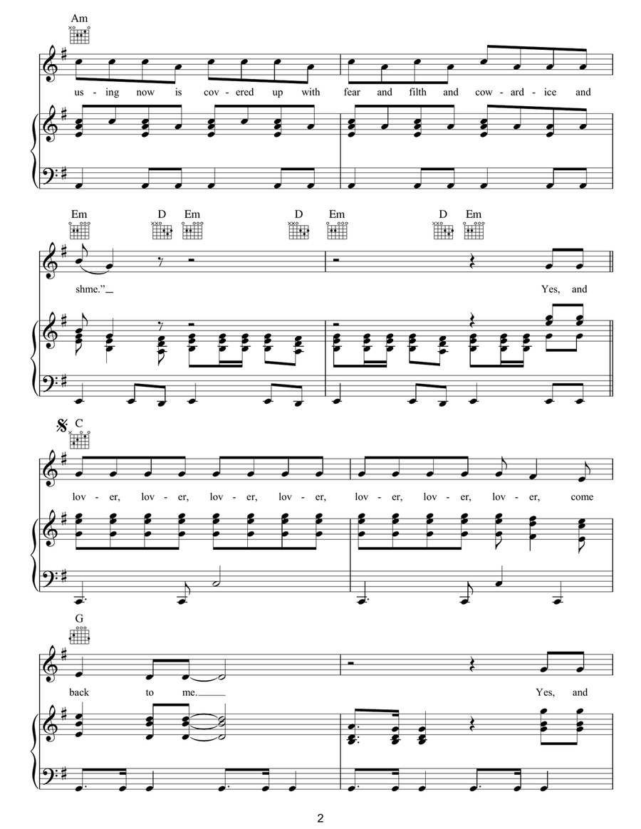 Lover Lover Lover Lover Lover Lover Piano, Vocal, Guitar scores gallery preview page 2