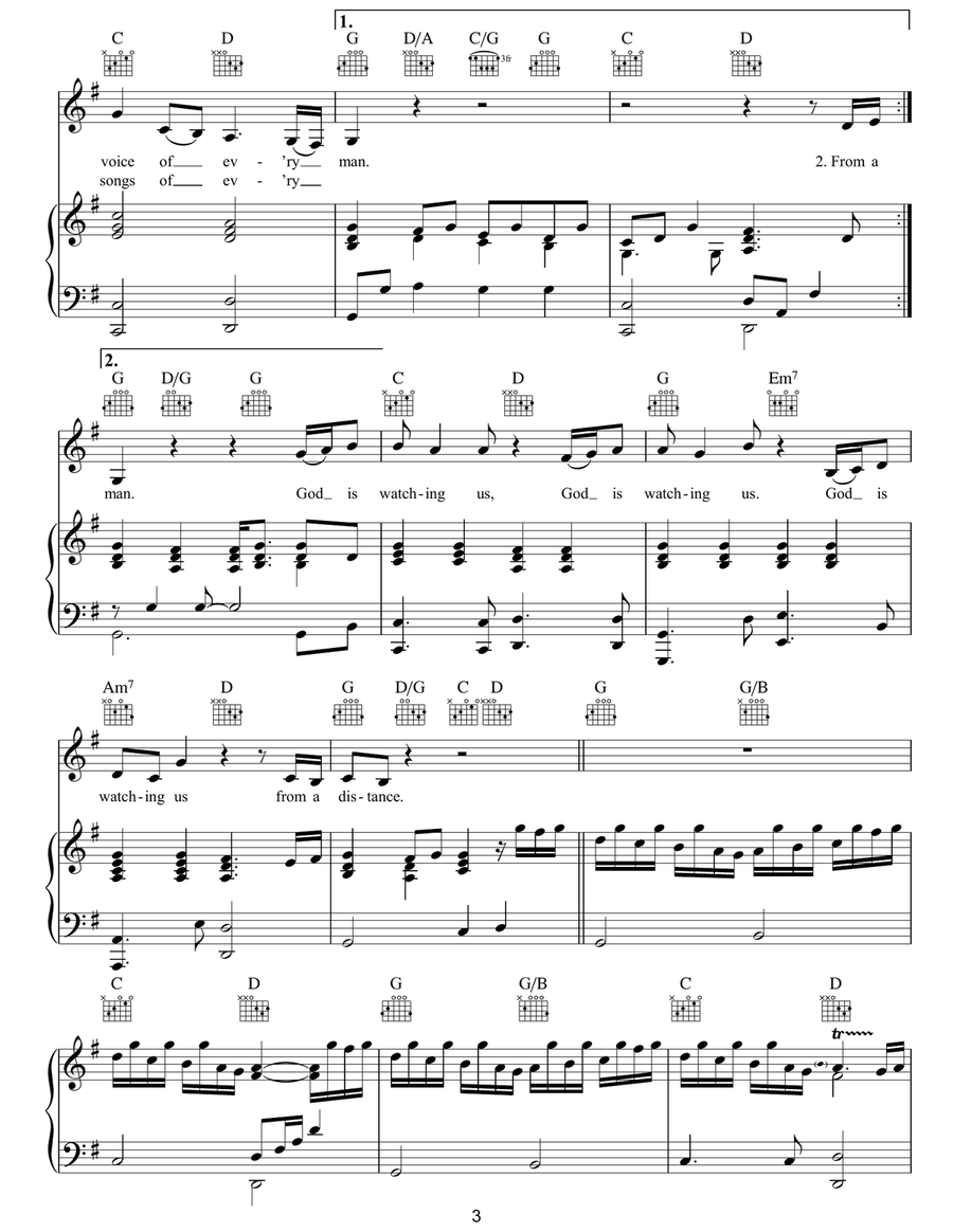 From A Distance Piano, Vocal, Guitar scores gallery preview page 3