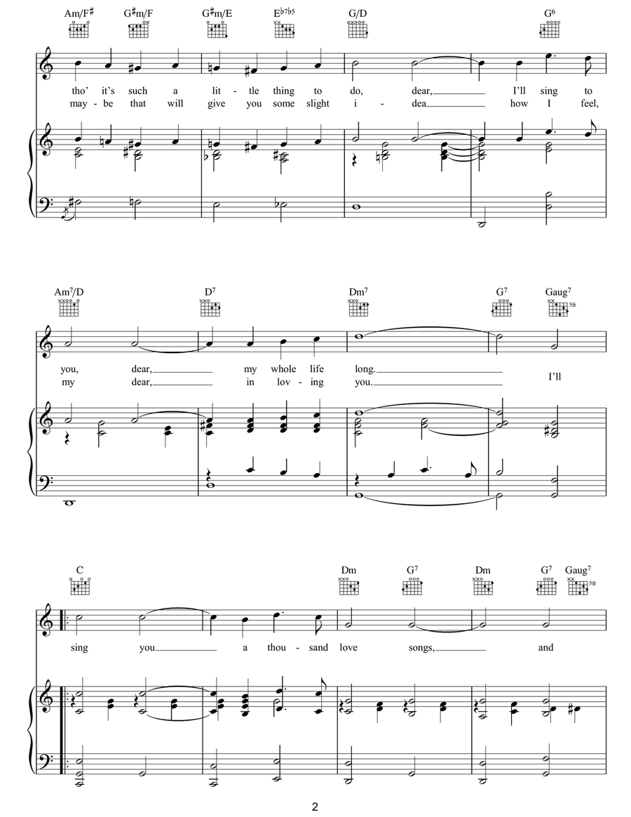 I'll Sing You A Thousand Love Songs Piano, Vocal, Guitar scores gallery preview page 2
