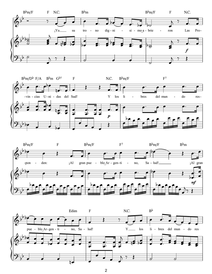 Himno Nacional Argentino (Argentinian National Anthem) Piano, Vocal, Guitar scores gallery preview page 2
