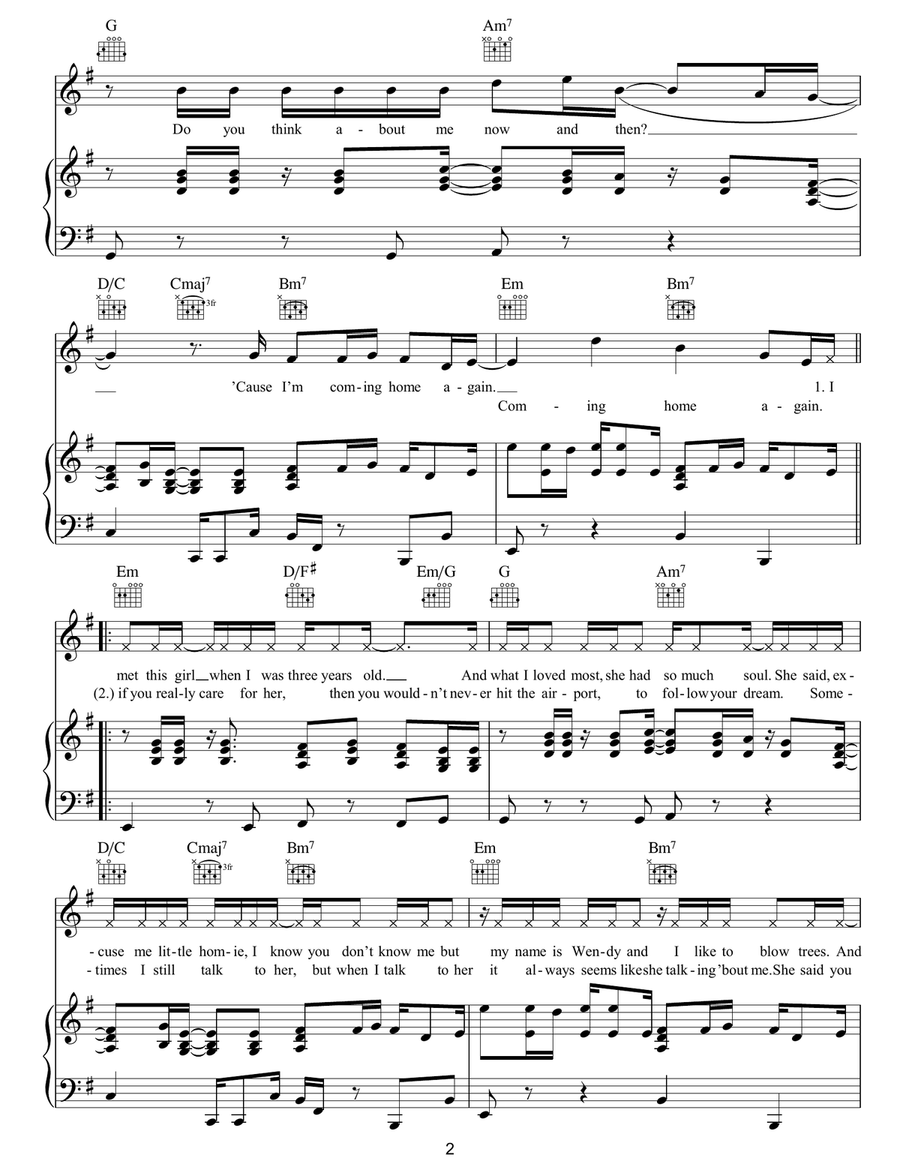 Homecoming Homecoming Piano, Vocal, Guitar scores gallery preview page 2