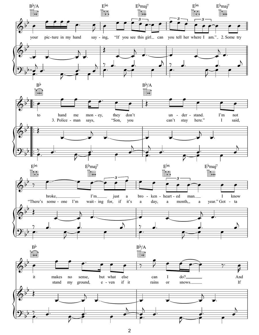 The Man Who Can't Be Moved Piano, Vocal, Guitar scores gallery preview page 2