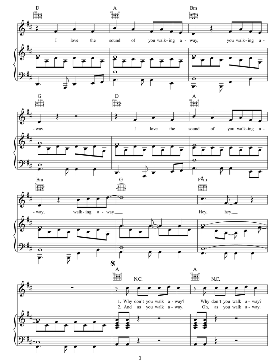 Walk Away Walk Away Piano, Vocal, Guitar scores gallery preview page 3