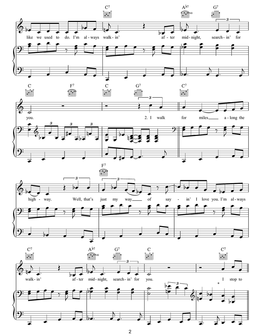 Walkin' After Midnight Walkin' After Midnight Piano, Vocal, Guitar scores gallery preview page 2