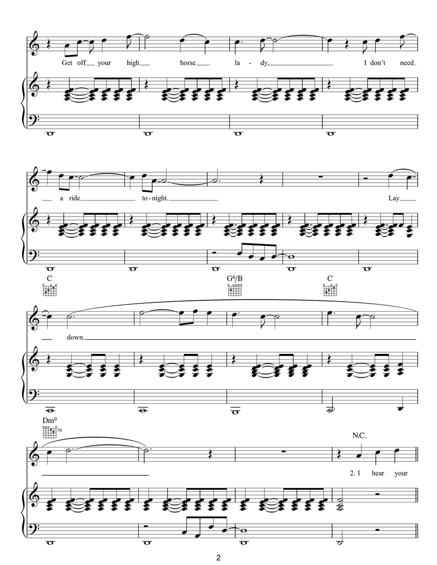 (Get Off Your) High Horse Lady Piano, Vocal, Guitar scores gallery preview page 2