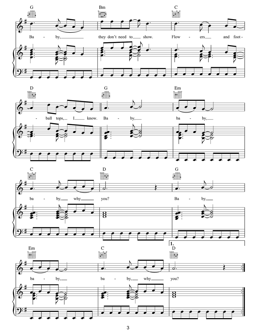 Flowers And Football Tops Piano, Vocal, Guitar scores gallery preview page 3