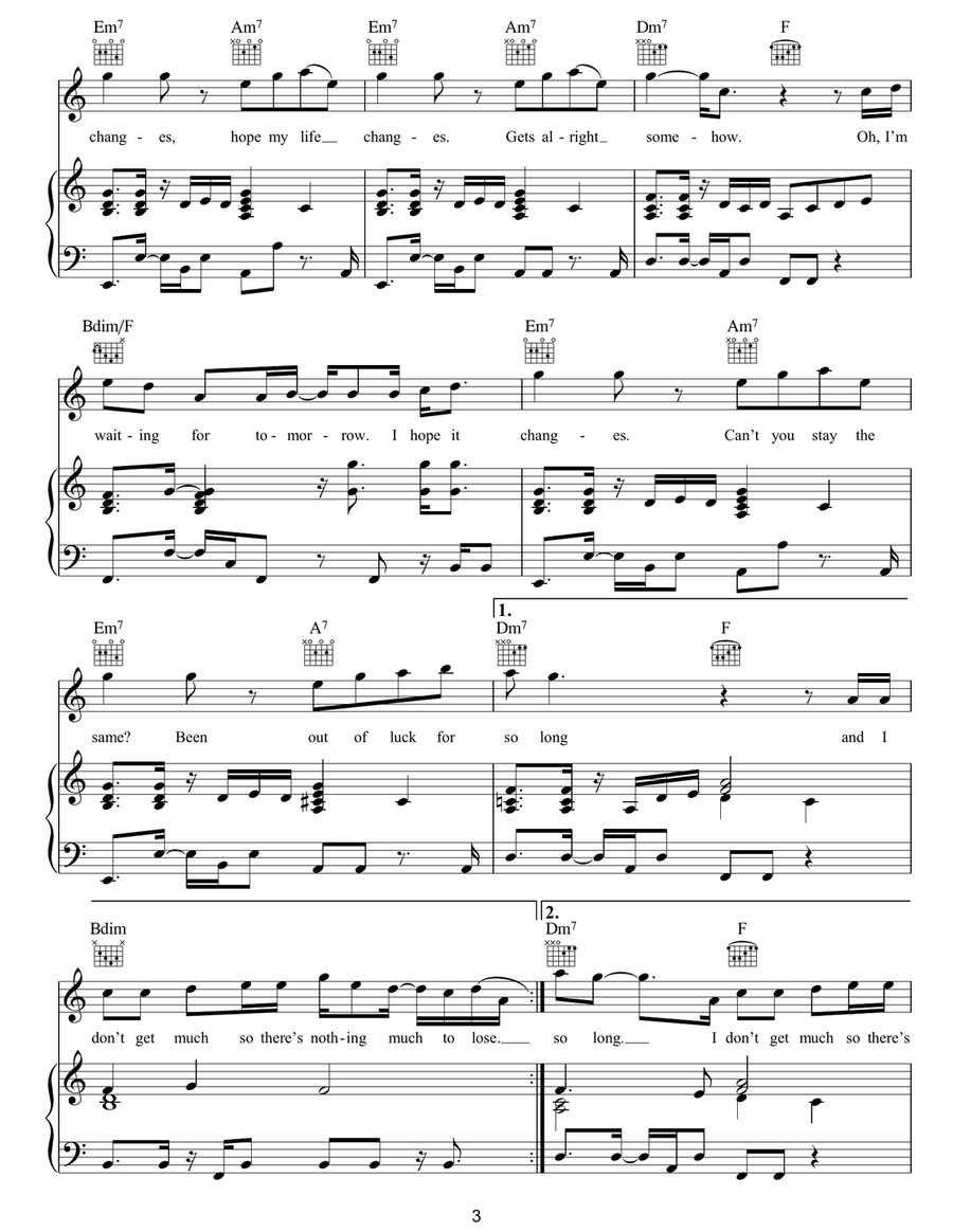 Changes Changes Piano, Vocal, Guitar scores gallery preview page 3