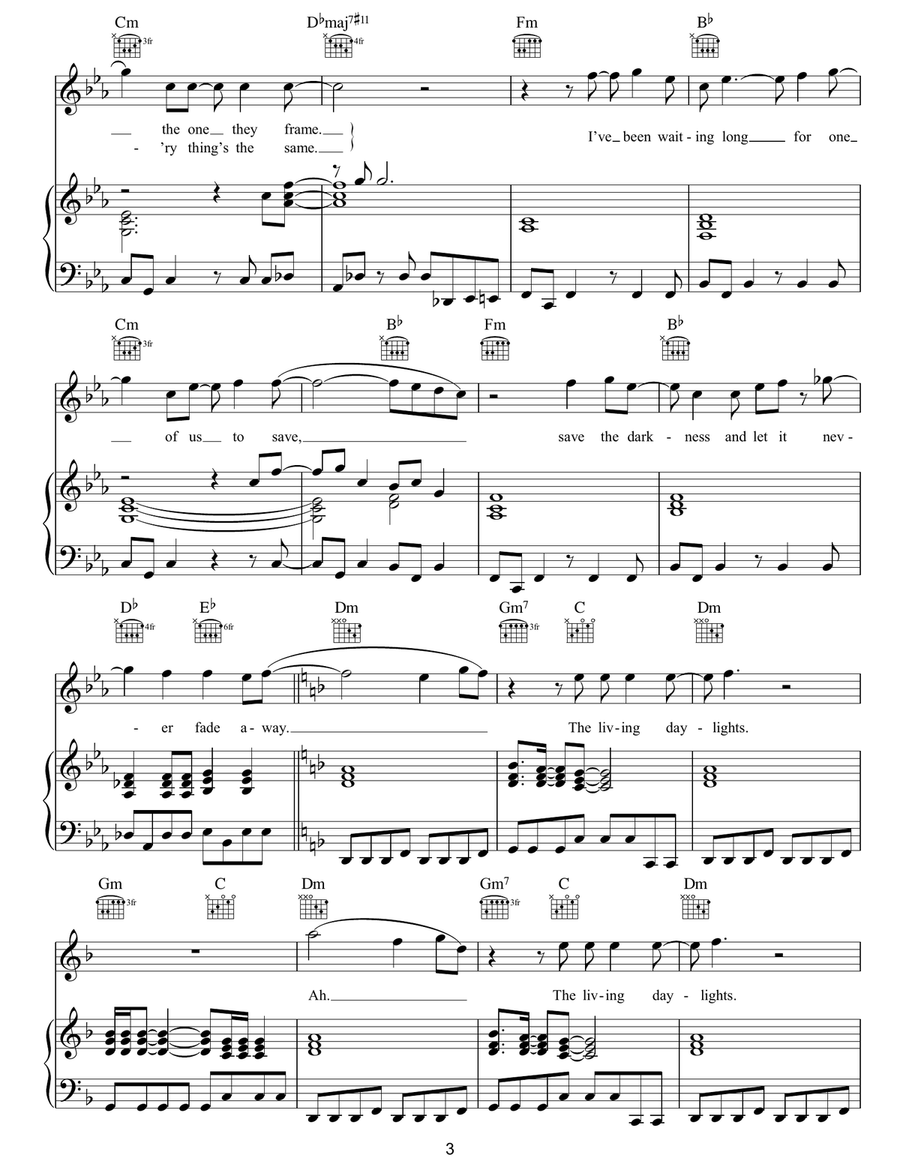 The Living Daylights The Living Daylights Piano, Vocal, Guitar scores gallery preview page 3