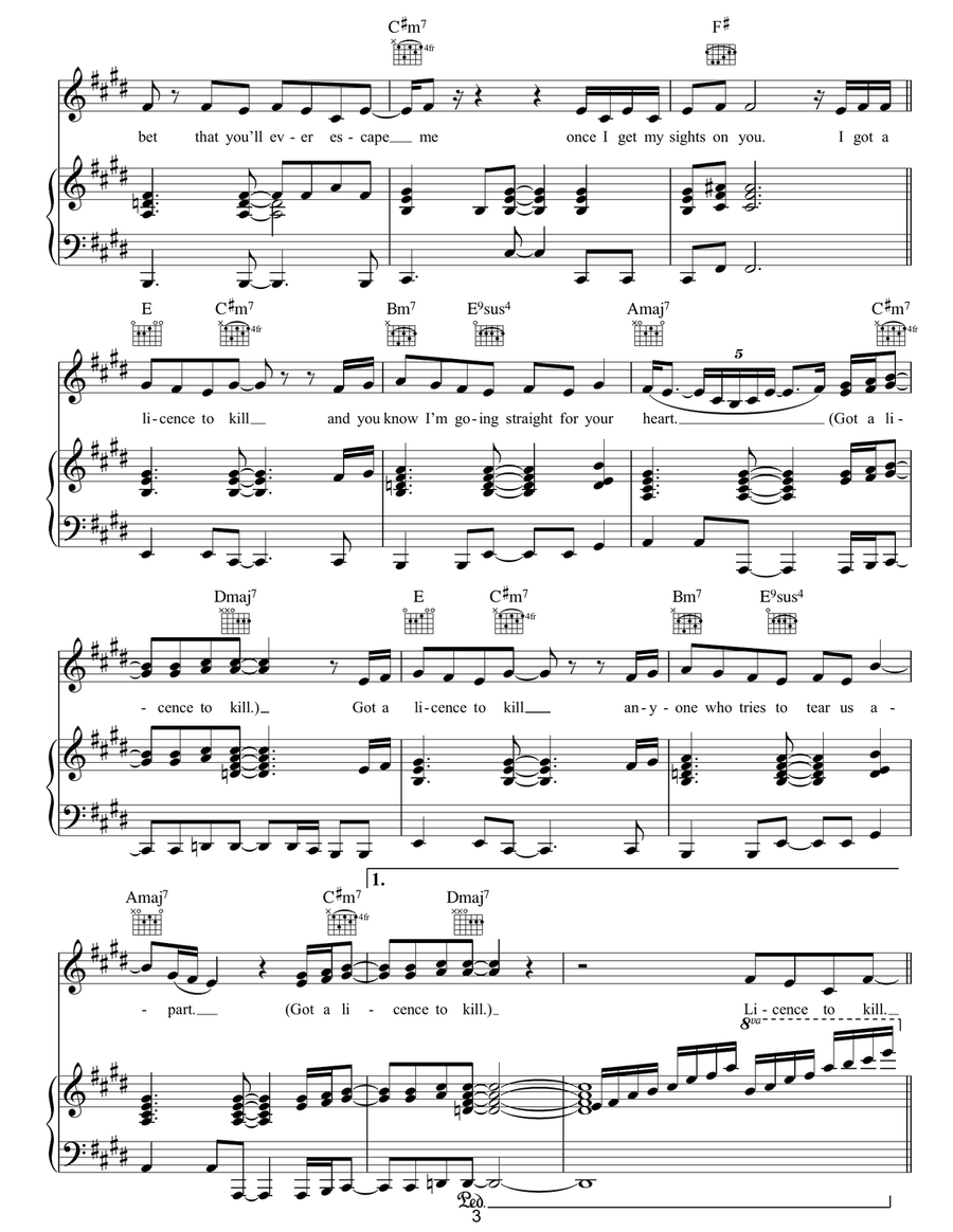 Licence To Kill Licence To Kill Piano, Vocal, Guitar scores gallery preview page 3