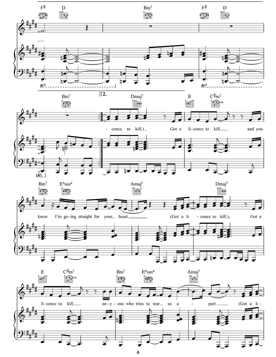 Licence To Kill Licence To Kill Piano, Vocal, Guitar scores gallery preview page 4