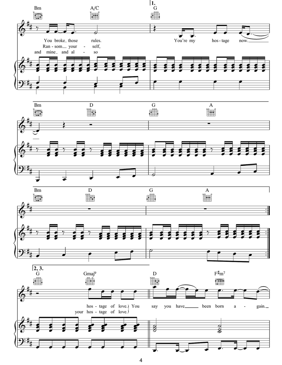 Hostage Of Love Hostage Of Love Piano, Vocal, Guitar scores gallery preview page 4