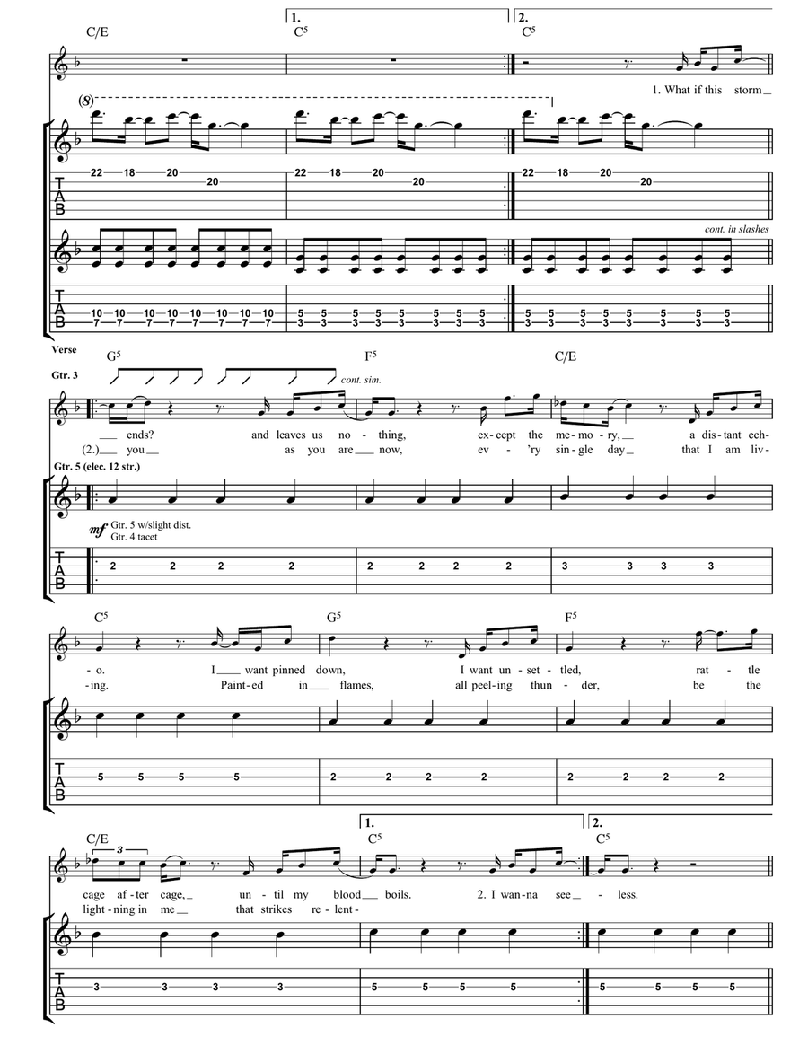 The Lightning Strike (What If The Storm Ends/The Sunlight Through The Flags/Daybreak) Guitar Tablature scores gallery preview page 4