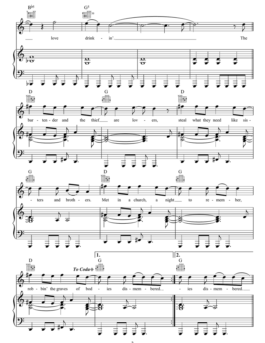 The Bartender And The Thief Piano, Vocal, Guitar scores gallery preview page 3