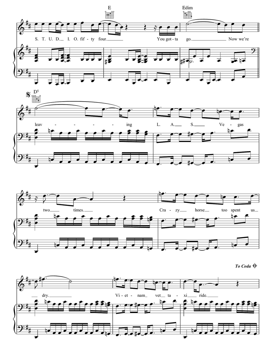 Vegas Two Times Vegas Two Times Piano, Vocal, Guitar scores gallery preview page 2
