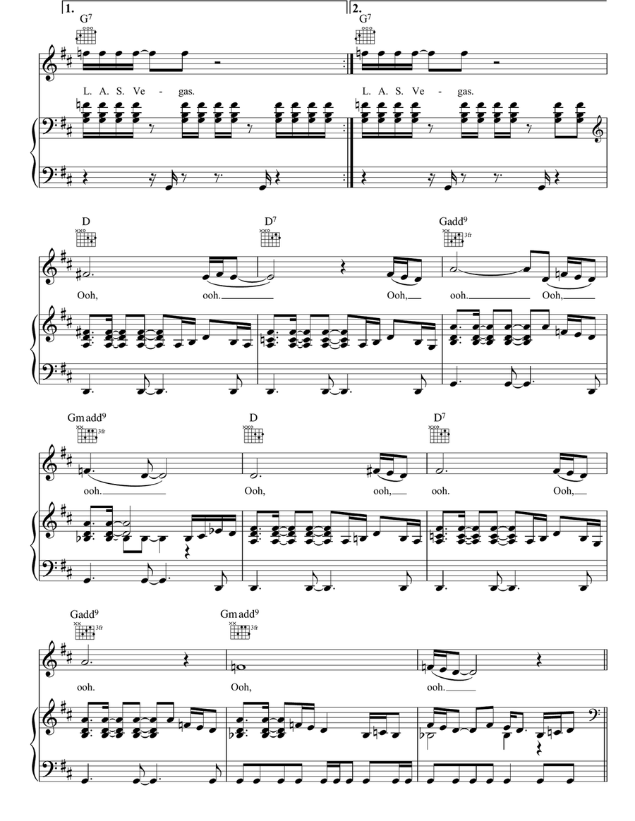Vegas Two Times Vegas Two Times Piano, Vocal, Guitar scores gallery preview page 3