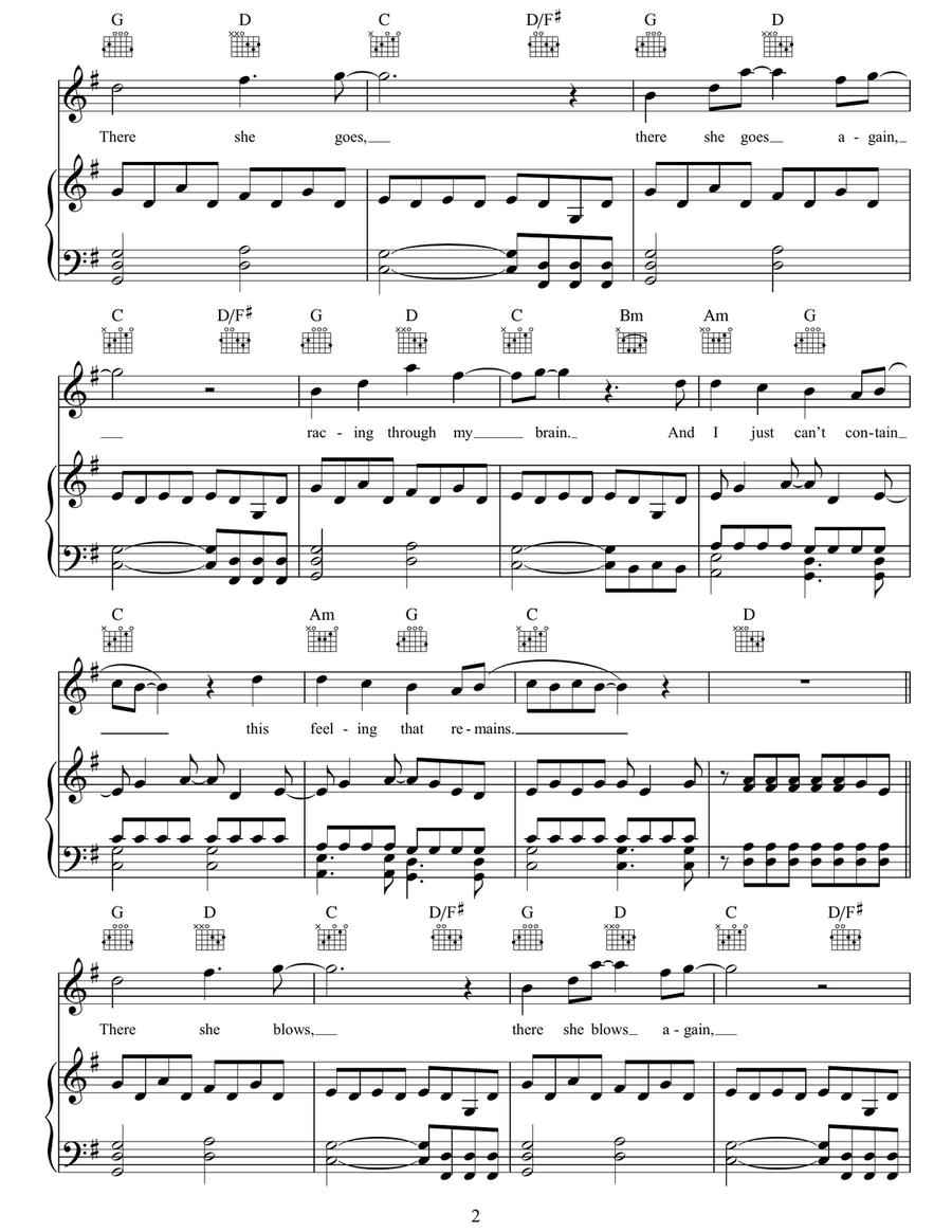 There She Goes There She Goes Piano, Vocal, Guitar scores gallery preview page 2