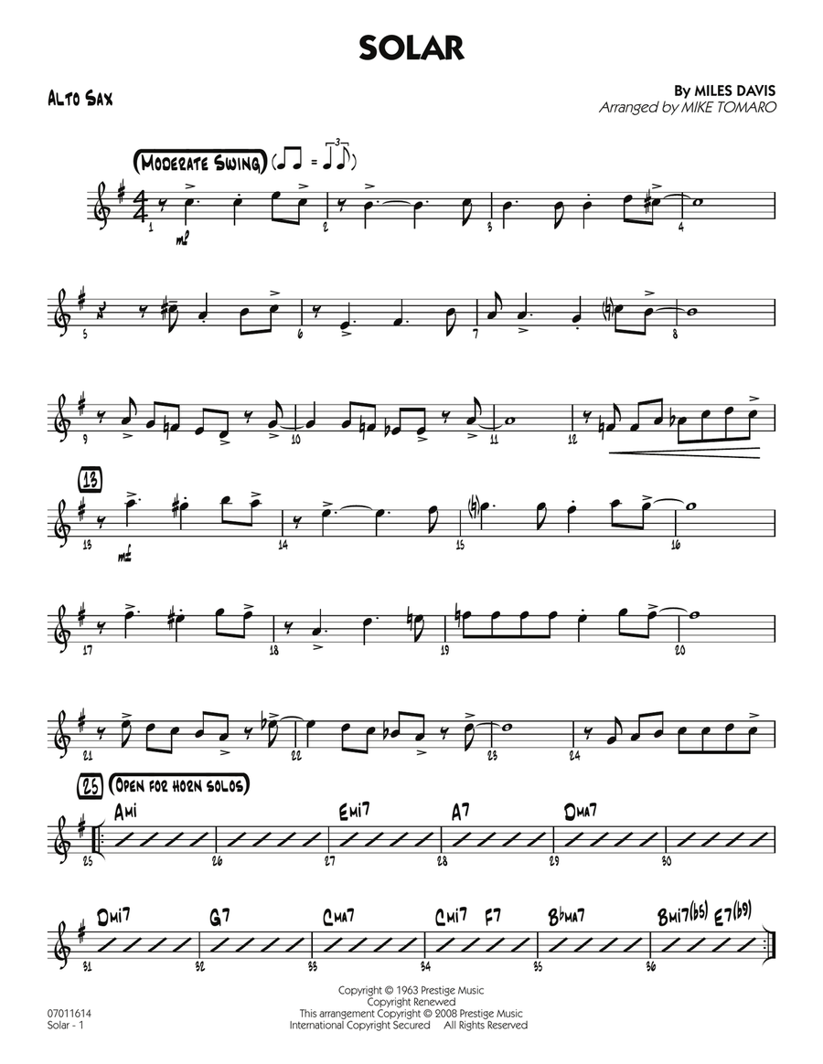 Solar - Alto Sax Solar - Alto Sax Jazz Ensemble scores gallery preview page 1