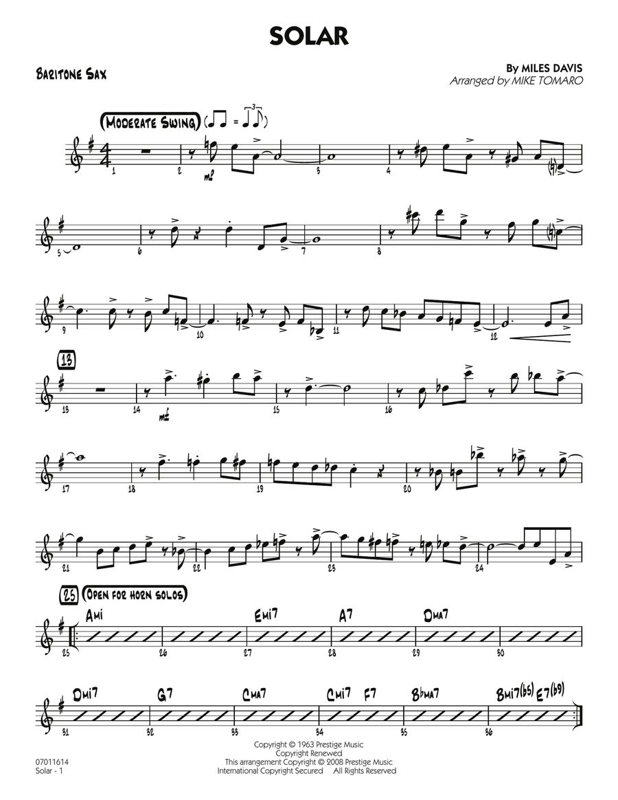 Solar - Baritone Sax Solar - Baritone Sax Jazz Ensemble scores gallery preview page 1