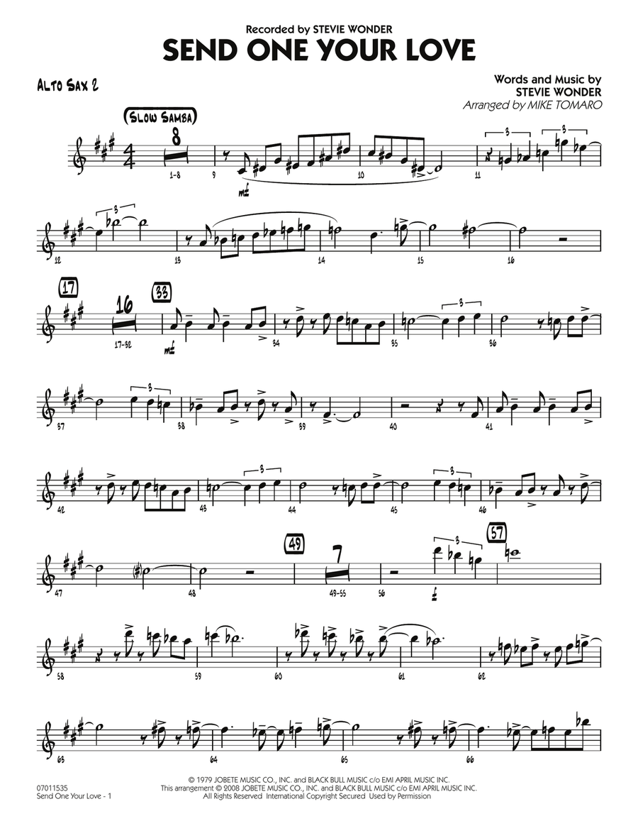 Send One Your Love - Alto Sax 2 Jazz Ensemble scores gallery preview page 1