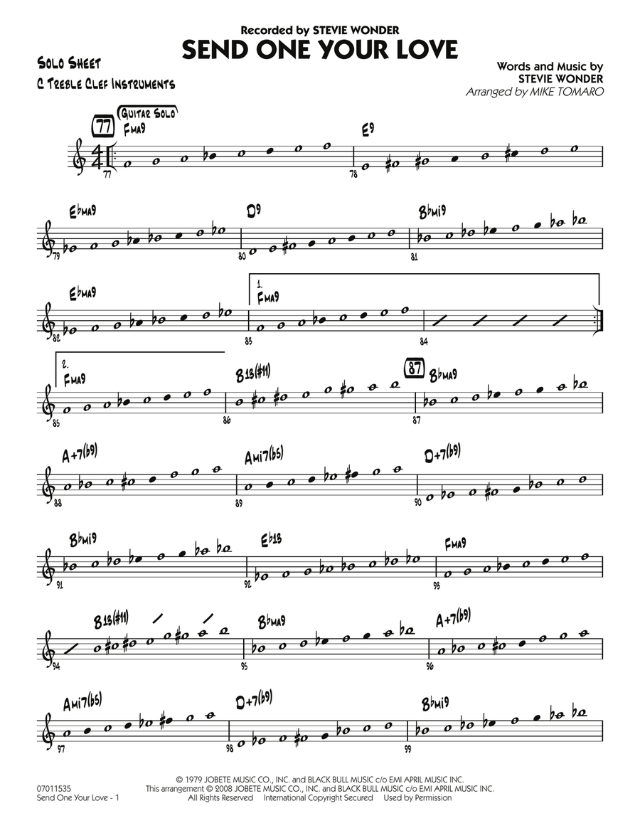 Send One Your Love - C Solo Sheet Jazz Ensemble scores gallery preview page 1